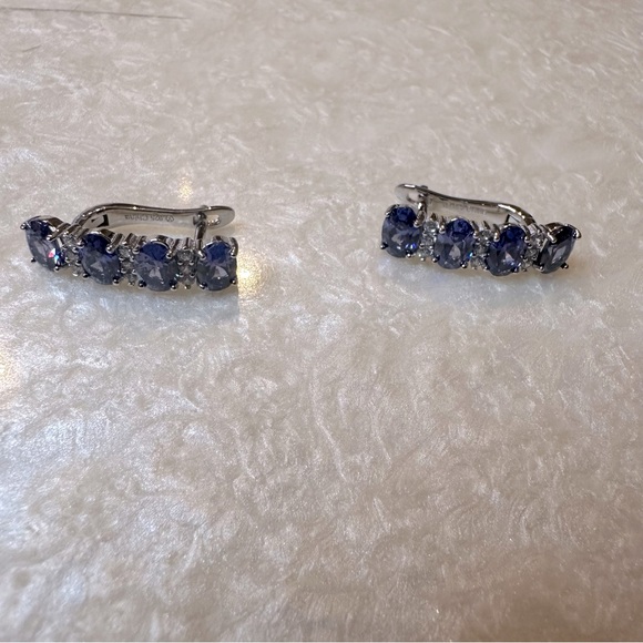 NWT Jtv Sapphire & White diamond Zirconia Rhodium Over Silver Earrings 7.75ctw